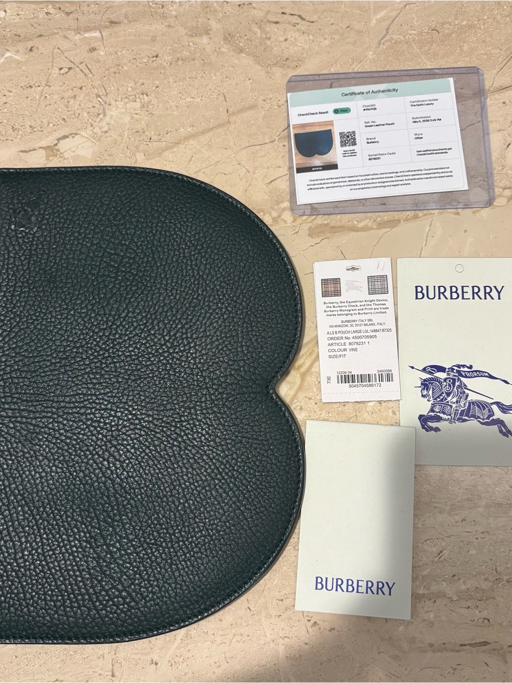 AUTHENTIC BURBERRY Equestrian Knight Design Large Chess Pouch 8078231 Vine Green
